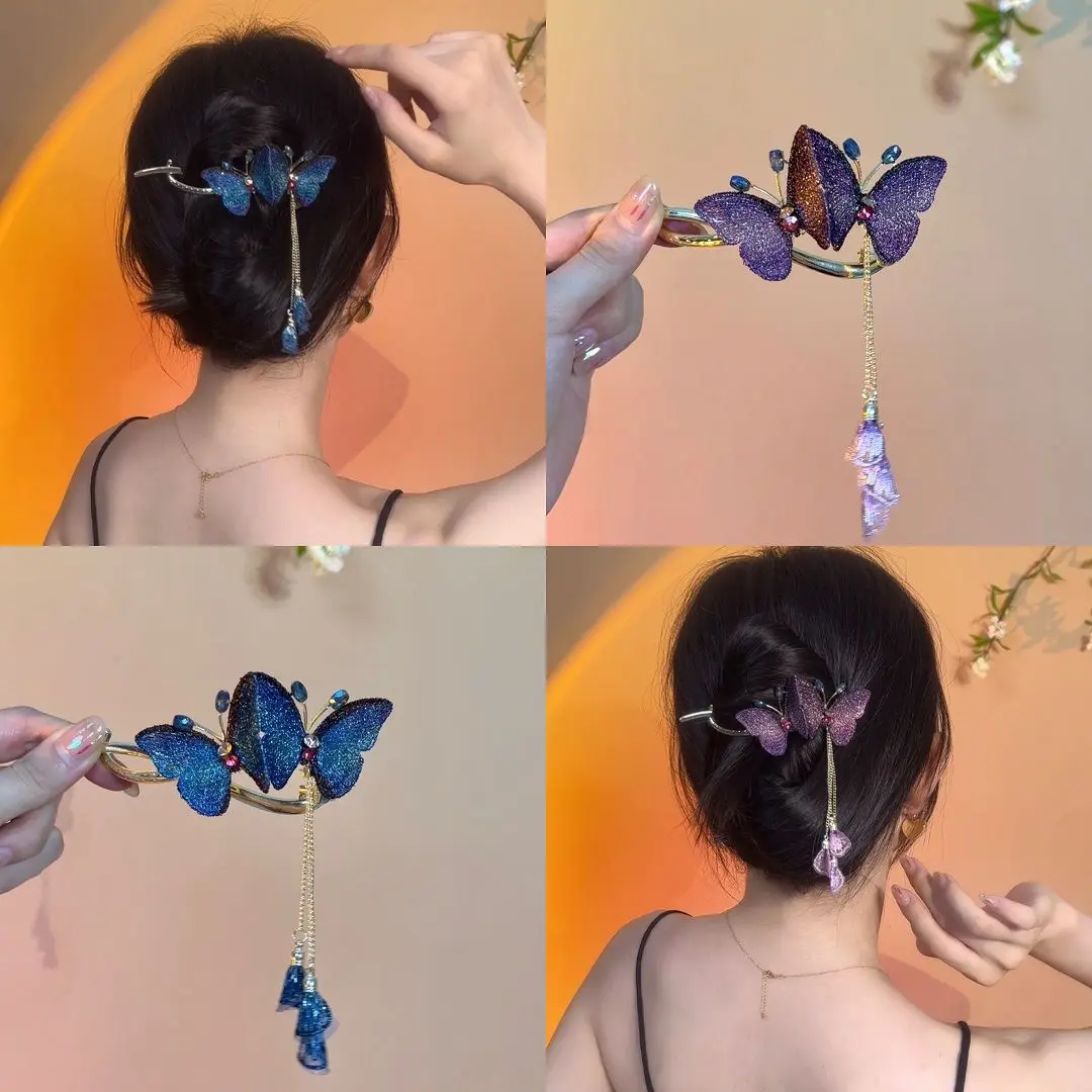 

Net red explosion Dream Butterfly Temperament Embroidered Tassel Hair Clip Frog Clip Long Hair Clips Hair Accessories Accessory
