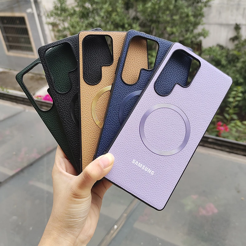 Lychee Pattern Leather Magnetic Magsafe Protective Case