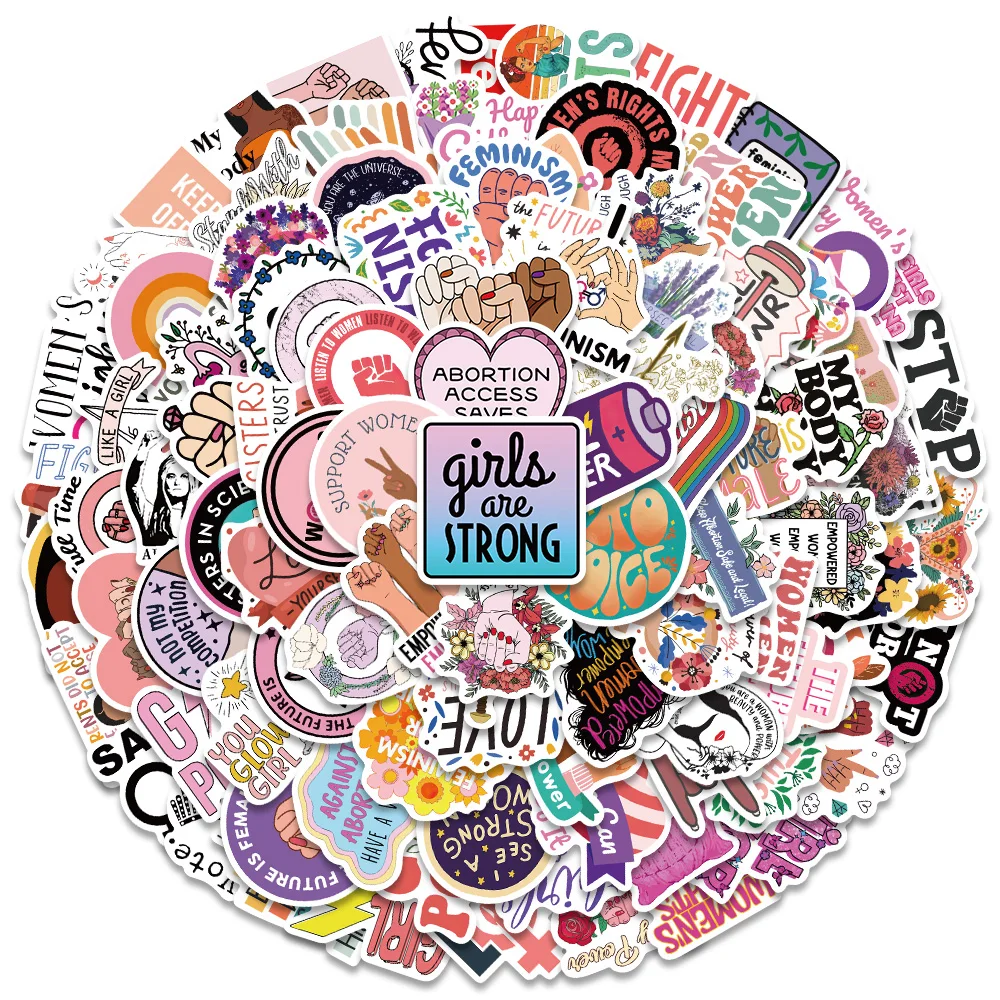 50/100pcs Cartoon Women Right Girl Power Stickers Vinyl Laptop Decals Luggage Guitar Phone Diary Waterproof Graffiti small fresh magnetic button book girl s heart and hand account book ins diary full color inside page notes excerpt book student