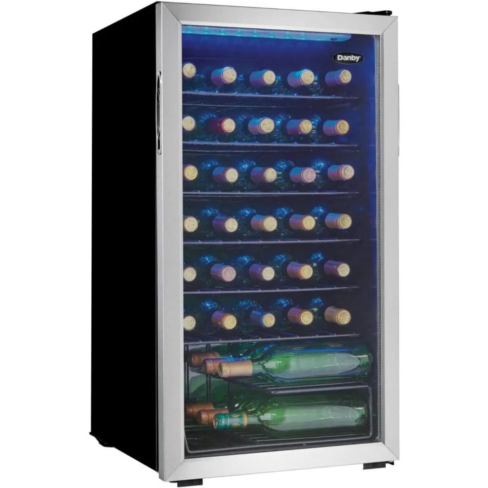 Free Standing Wine Cooler, Holds 36 Bottles, Single Zone Drinks Fridge with Glass Door-Beverage Chiller for Kitchen