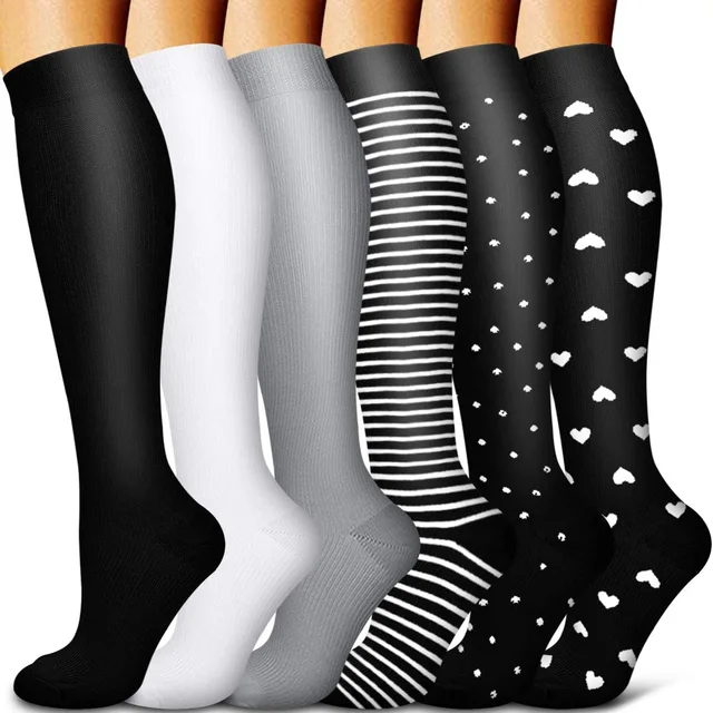 5/6 Pairs Men and Women Compression Socks Circulation Recovery Varicose Veins Nursing Travel Running Hiking Sports Socks 6 pairs-YY009
