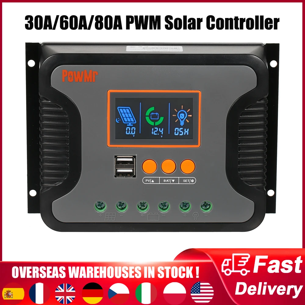 30A/60A/80A Solar Power Controller PWM Charging 12V 
