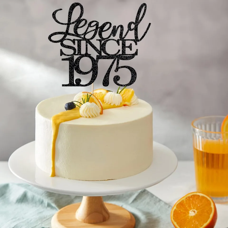 Migeaks 'Legend Since 1974' 50th Birthday Cake Topper - Black Glitter Cardboard Decoration - View #3