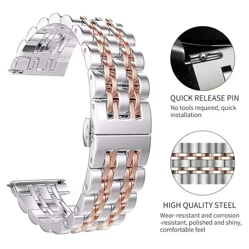 Luxury 22mm Stainless Steel Metal Watch Band Bracelet Strap