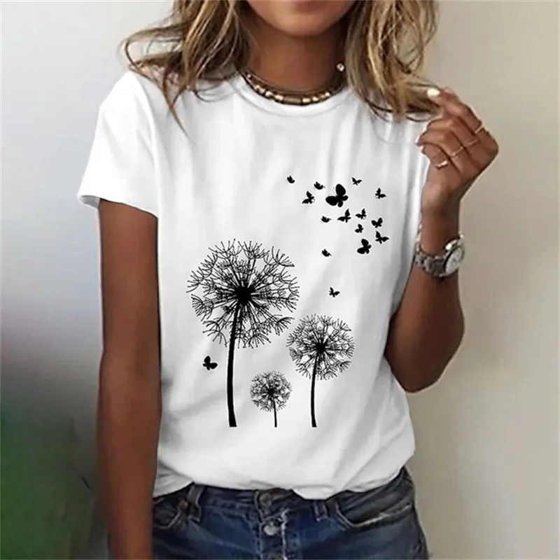 

New 3D Printed Dandelion Graphic Women's T-shirt Fashionable Minimalist Women Clothing Outdoor Leisure O-neck Short Sleeve Top