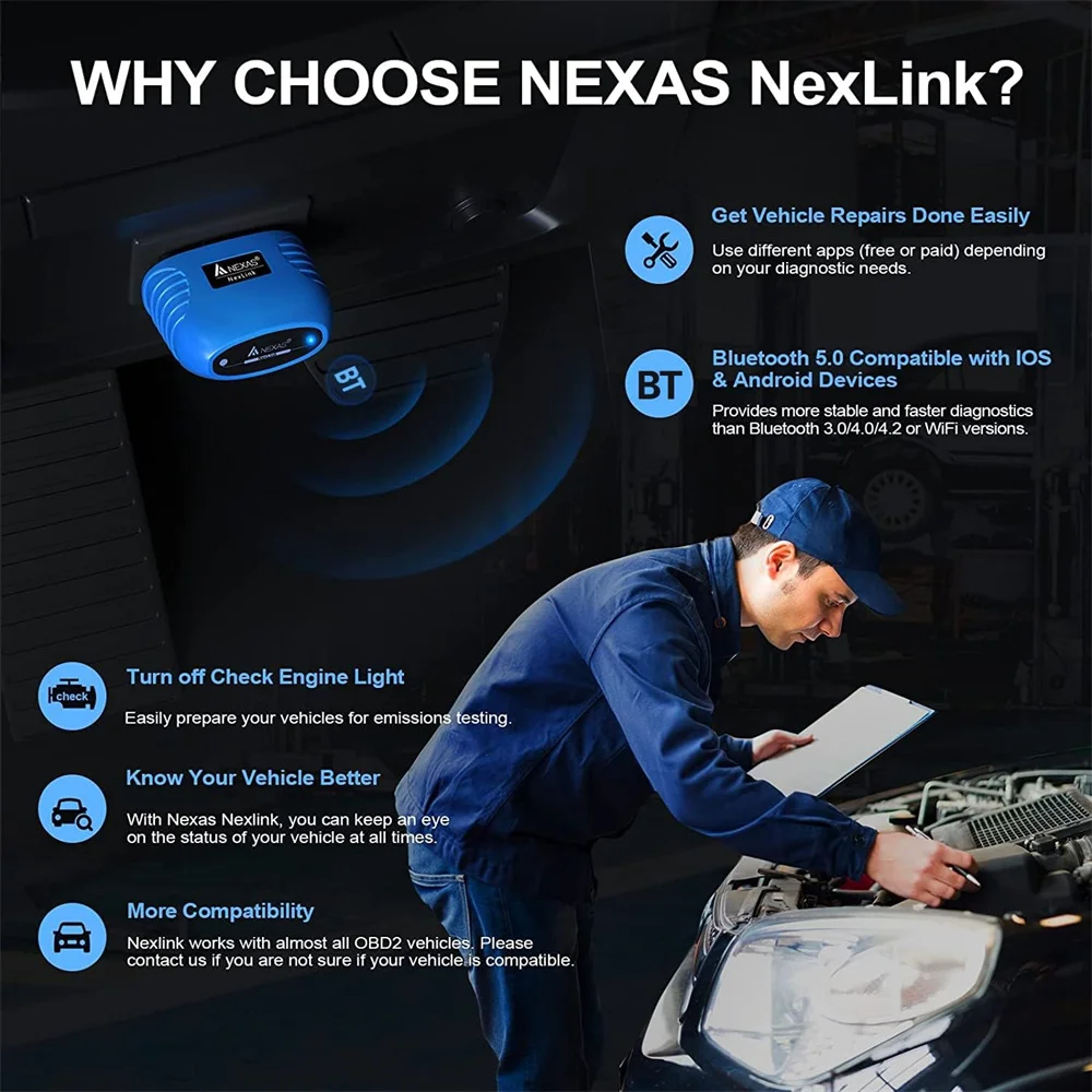NEXAS NexLink Motocycle Diagnostic Tool Bluetooth 5.0 OBD2 EOBD Scanner for iOS Android Windows Fault Code Reader Check Engine 6
