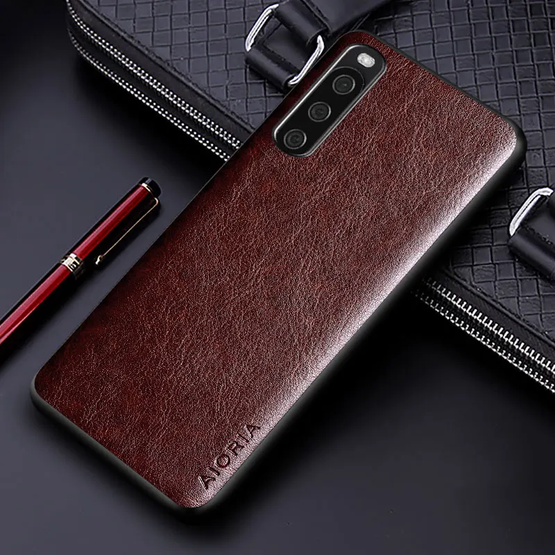 Luxury PU Leather Business Phone Case - Solid Color Design