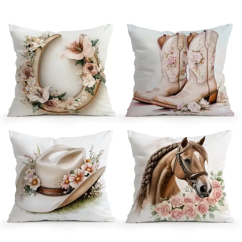 로즈 말 서부 카우보이 쿠션 베개 커버 인쇄 폴리 에스터 45x45cm 베개 커버 장식 소파 쿠션 Pillowslip 장식