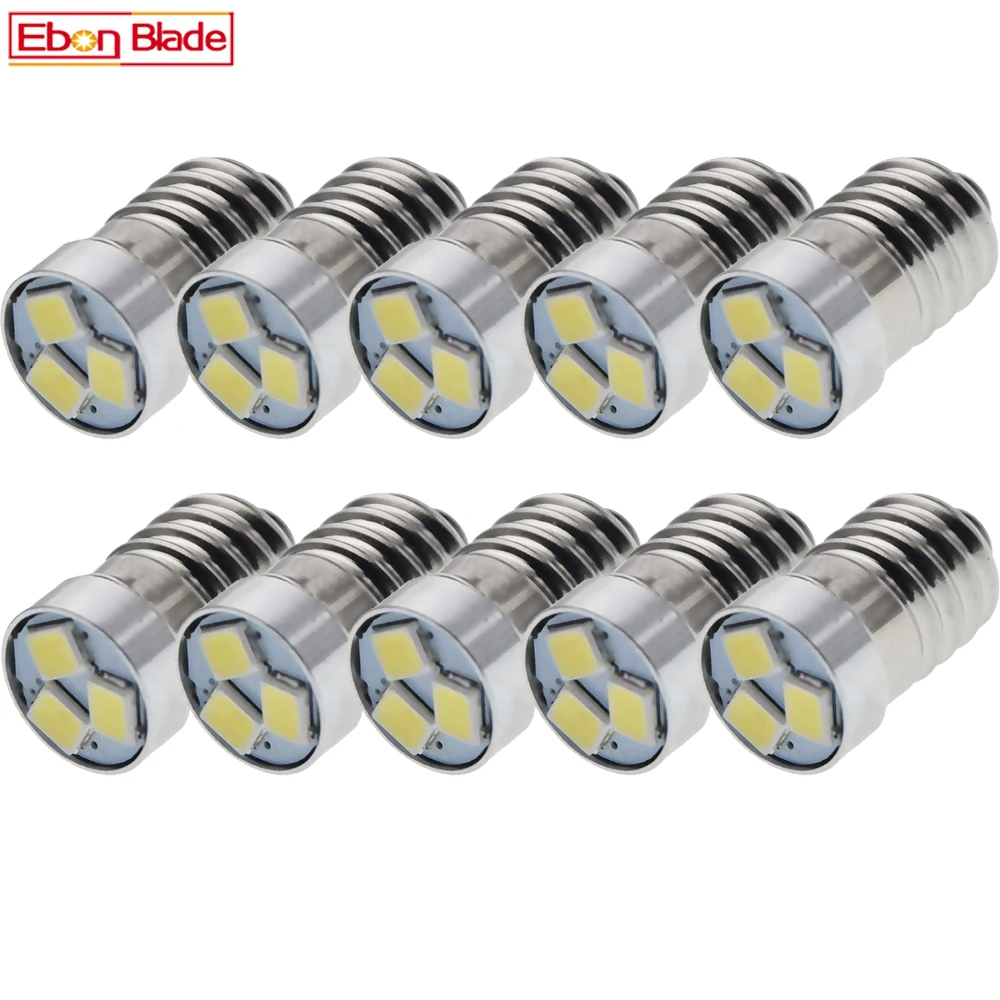 

100Pcs E10 1447 Screw LED Bulb 3V 6V 12V 18V DC Flashlight Lamp 1.44W 3SMD Replacement Torch Light 3 6 12 Volt White Accessories