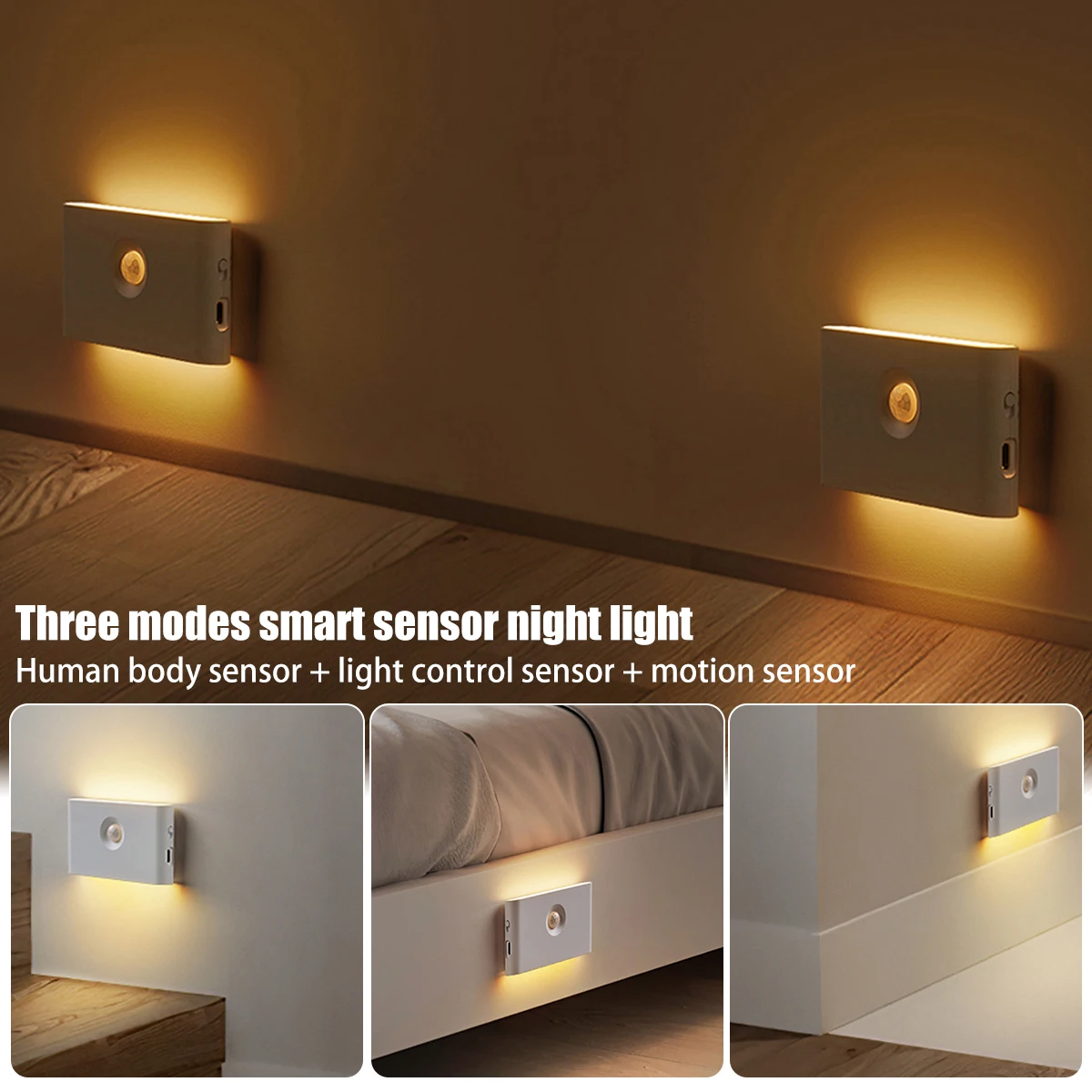 

Новинка, датчик движения, умная лампа с датчиком движения, Индукционная, ночная, USB Type-C, перезаряжаемая лампа с датчиком движения, 400 мАч, магнитная, ночная лампа