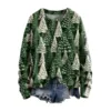 Women 3D Christmas Tree Print Round Neck Knit Pullover Long Sleeve Knitted Sweater Streetwear Sweaters Autumn Winter Casual Top 1