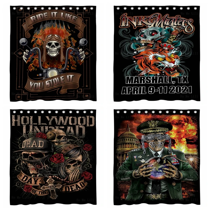 

Skeleton Biker With Flames Ink Masters Tattoo Vintage Death Metal Doom Symphony Shower Curtain By Ho Me Lili For Bathroom Decor