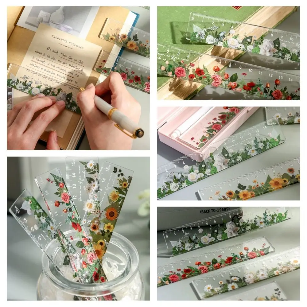 15cm Straight Ruler Flower Series Transparent Acrylic DIY Drawing Tools straight ruler