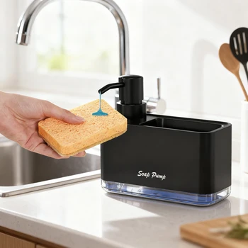 ที่จ่ายสบู่เหลวสำหรับห้องครัว, ที่จ่ายสบู่เหลวในครัวพร้อมที่วางฟองน้ำ, ที่วางฟองน้ำพร้อมปั๊มสบู่ 1