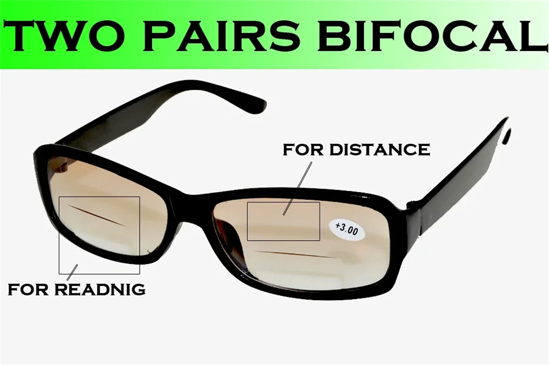 

Clara Vida TWO PAIRS Black Frame Presbyopia Hyperopia Eyeglasses Antiblue Bifocal Men Women Reading Glasses +1 +1.5 to +4