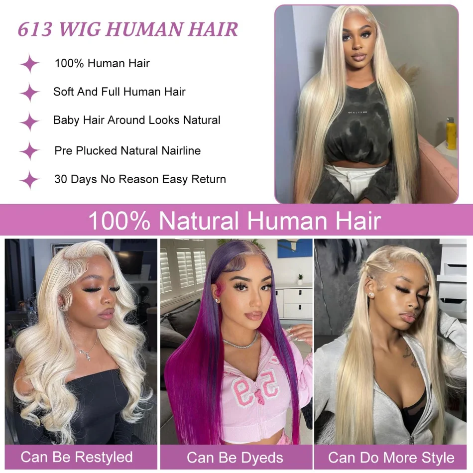 Blonde 613 Human Hair Wigs Straight Hd Lace Frontal Wig 13X6 Brazilian Wig For Black Women 30 40 Inch Lace Front Wig 230 Density
