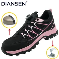 Steel Toe Rotating Button Safety Shoes Lightweight Breathable Women Anti-Puncture Kevlar-Midsole Indestructible Work Shoes