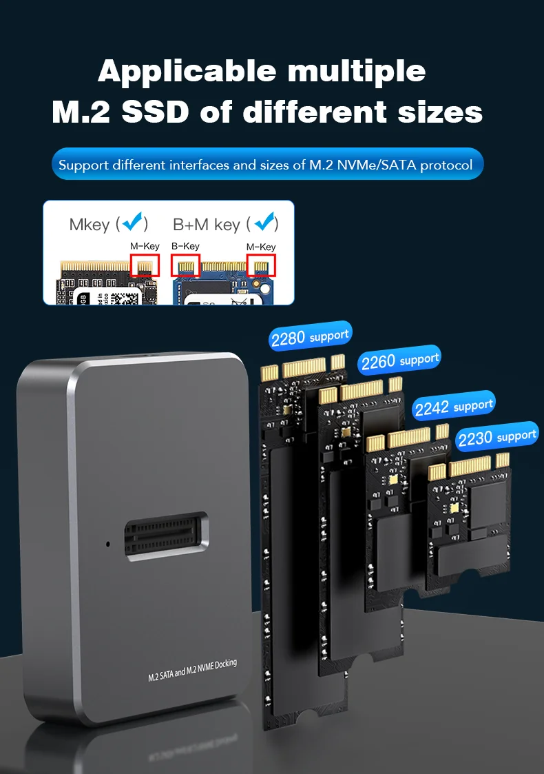 Enclosure, Docking Station, M.2 Caddy Box, Adaptador Base, SATA, NVMe, SSD, USB C