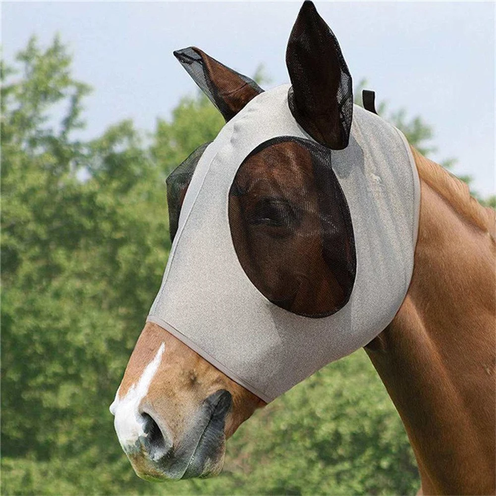 Anti Fly Stretchy Knitted Mesh Mask Breathable Anti Mosquito Mask Anti-Worms Horse Flying Mask Horse Riding Equestrian Equipment 4