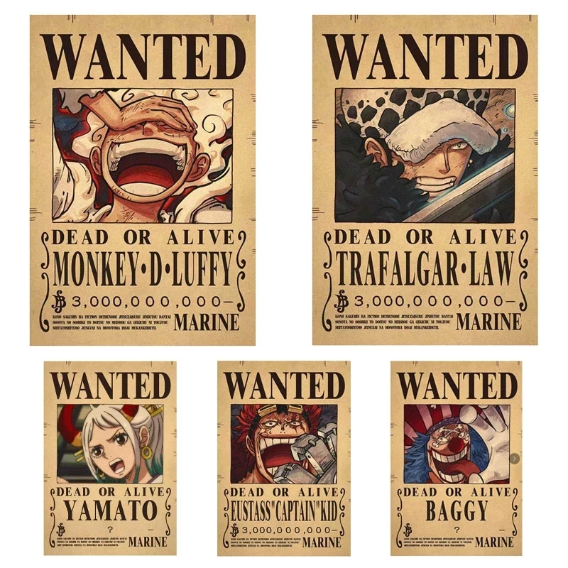Anime One Piece Rufy 3 Billion Bounty Wanted Poster Quattro Imperatori Poster Vintage Wall Decor Toys For Kids M129-144