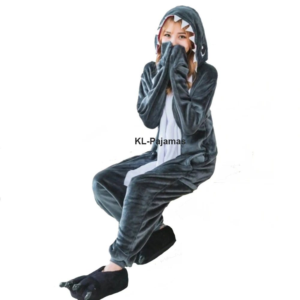 Animal Unisex Adult Women Grey Shark Kigurumi Onesie Pajamas Men Cartoon Soft Flannel Halloween Family Party Costumes Jumpsuits kigurumi pajamas onesies cosplay pajamas onesies flannel pajamas onesies