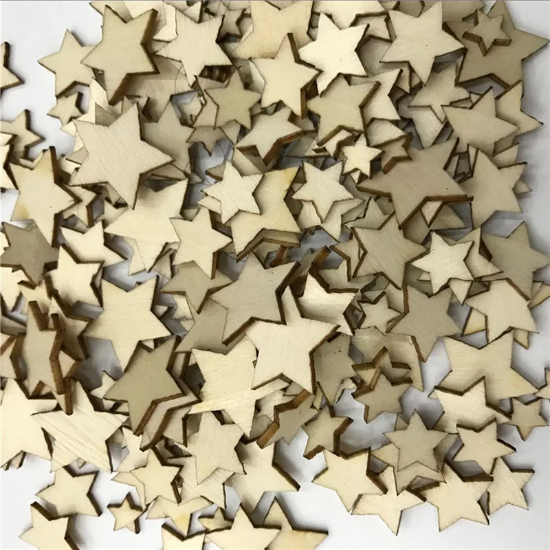 200PCS 10/12/15/20MM Wood Stars Chips Christmas Wedding Table Confetti Scatters Embellishments Cardmaking Scrapbooking Crafts