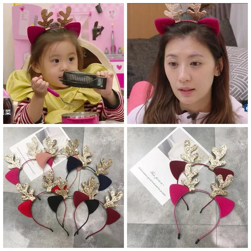 Glitter Antlers Christmas Headband Party Girls Kids DIY Little Deer Horn Headwear Christmas Party Hair Accessories Supplie
