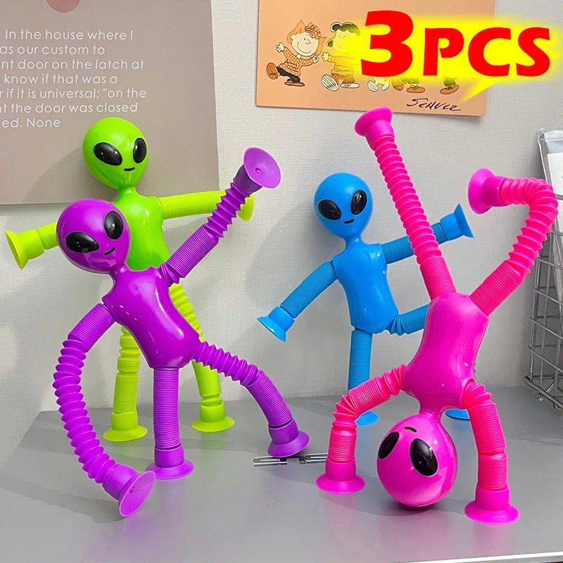

3PCS Suction Cup Telescopic Tube Alien Toys Variable Decompression Kids Early Education Puzzle Toy Fun DIY Interactive Props