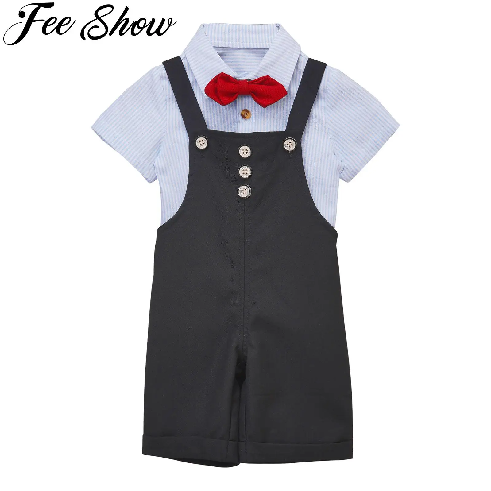 

Baby Boy Clothes Gentleman Outfits Suits Summer Short Sleeve Bowtie Shirts+Suspender Shorts Set for Birthday Wedding Performance