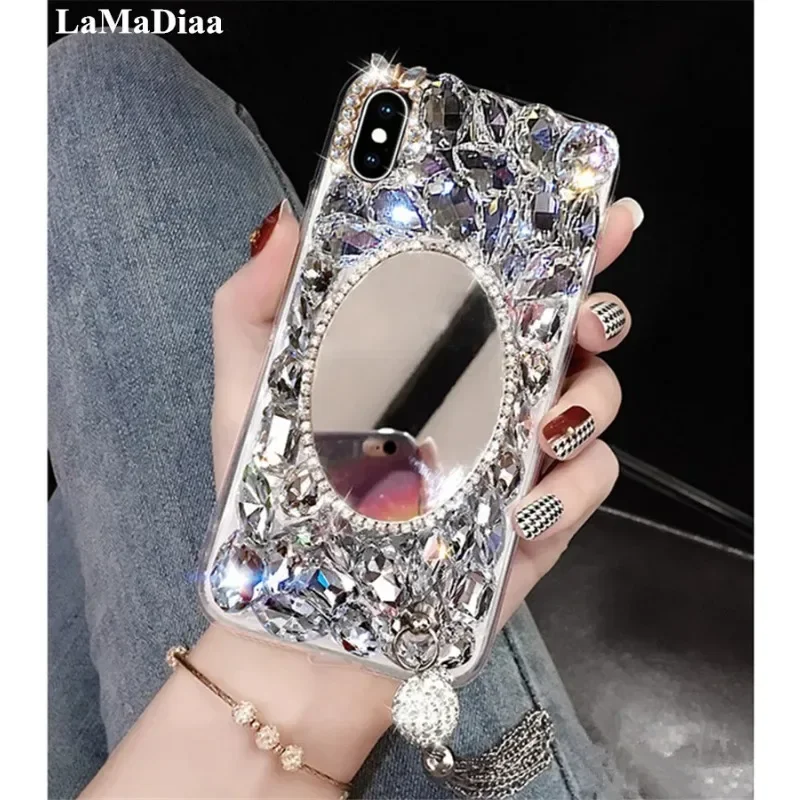 

Luxury Bling Diamond Mirror Soft Back Pendant Phone Case Cover for Samsung Galaxy, S23 Ultra, S24, S20, S21, S22 Plus, Note20