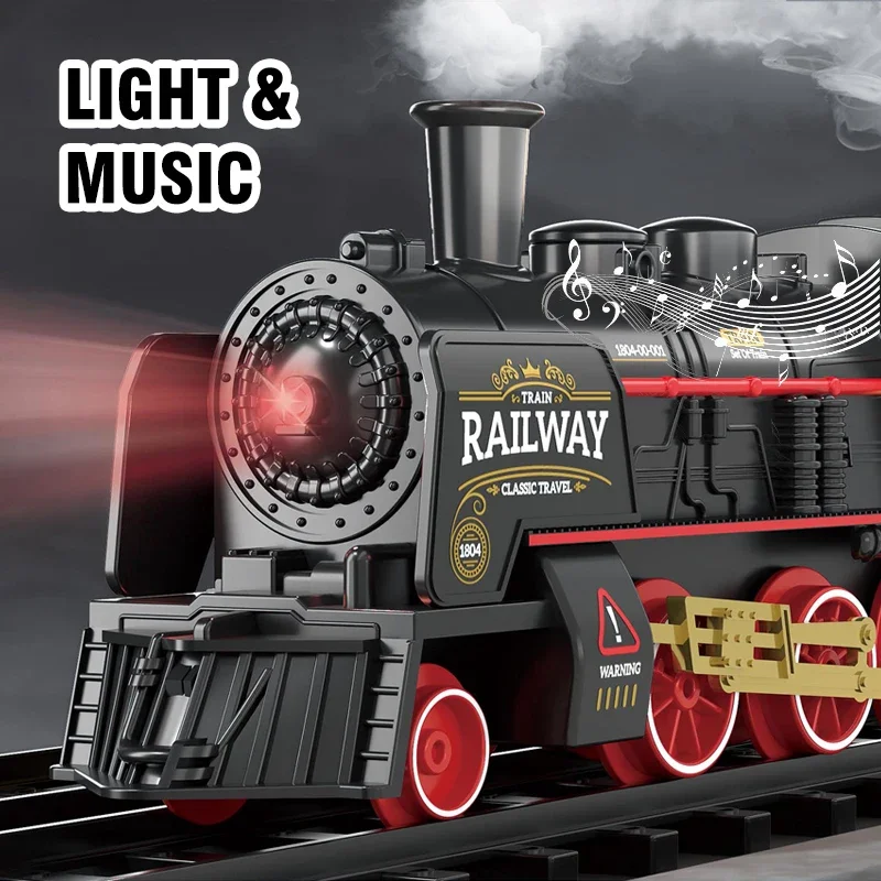 Vintage Steam Train Classical Battery Operate Electric Railway Train Locomotive Water Spray Train Toys with Light Sound