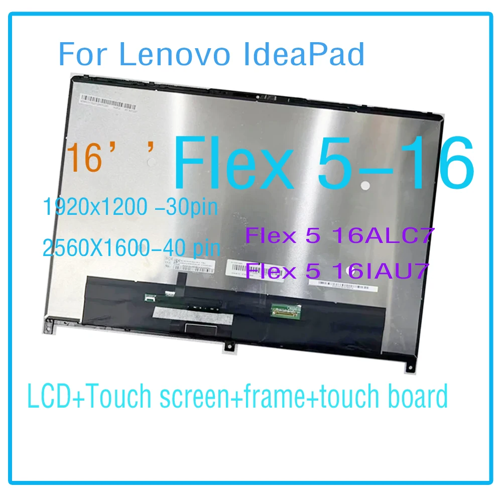 16 "Per Lenovo Ideapad Flex 5-16 Series Flex 5 16 Alc7 Flex 5 16 Iau7 Display Lcd Touch Screen Digitizer Assembly Frame