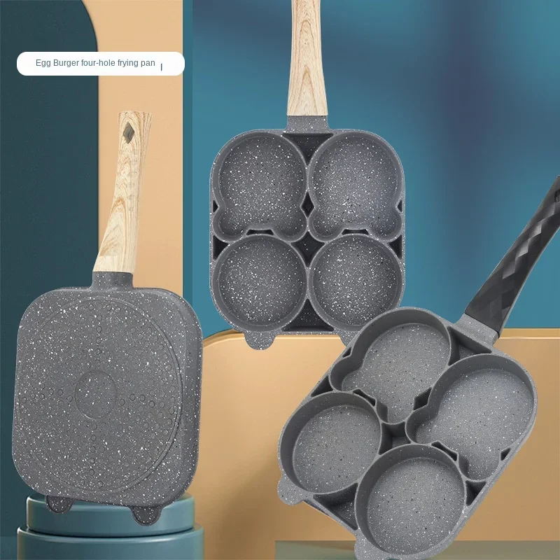 Four-hole non-stick omelette pan, Breakfast hamburgerThickpan,egg dumpling pan, Ham Dual-purpose cookware