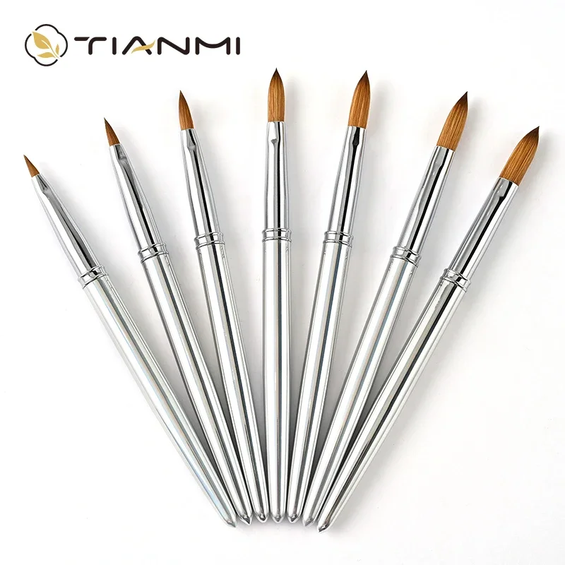 

Silver Metal Handle Nail Art Brush Kolinsky Hair Brush Manicure Tools Drawing Carving Nail Pens Gel Nail Polish Builder TIANMI