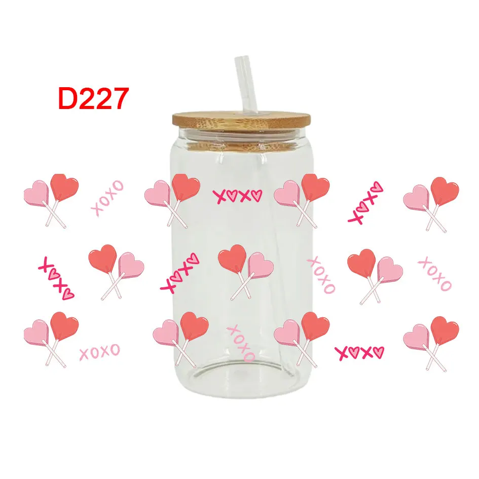 UV DTF Transfer Valentine's Day Heart Printed Sticker For 16oz Libbey Glasses Wraps Bottles Cup