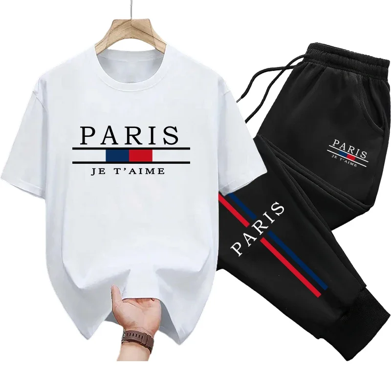 Cotton Tee and Sweatpants Set for Men Spring Summer