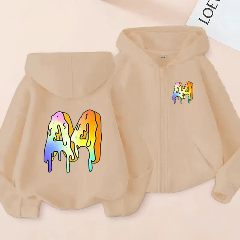 Kinder Produkt A4 Brief Zipper Stil Langarm Top Hoodies Charming Lose Mantel Mädchen Junge 3-12Yrs Freizeit Sweatshirt Kleidung – Detail 3