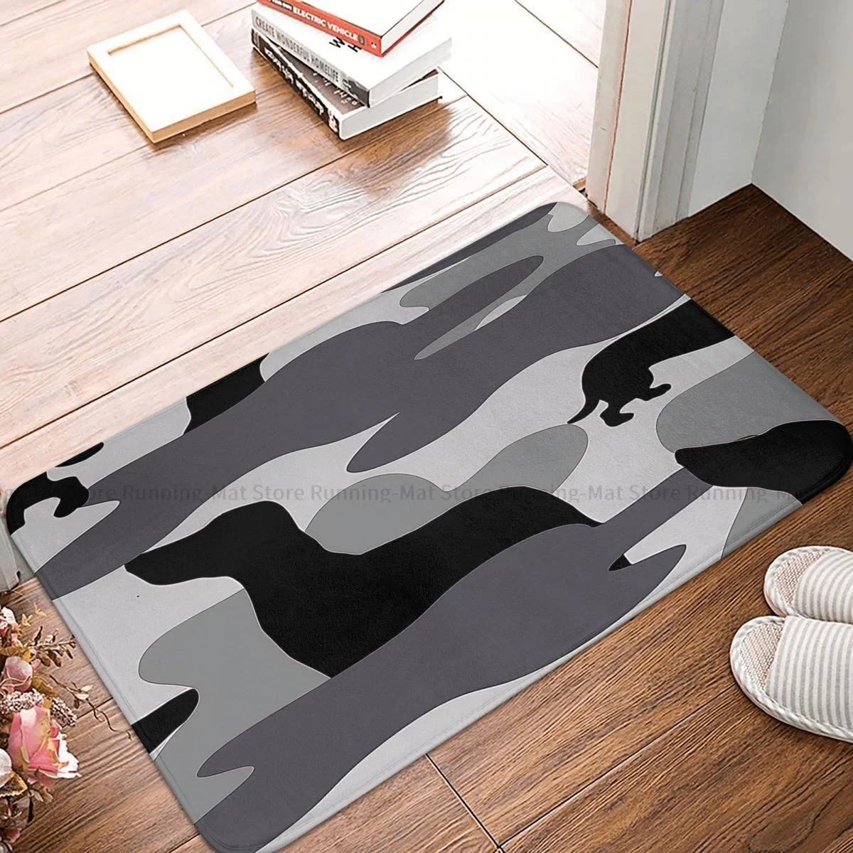 Bassotto Pet Dog Tappetino Antiscivolo Grigio Camo Weiner Dogg Soggiorno Tappetino Camera Da Letto Tappeto Di Benvenuto Flanella Pattern Decor