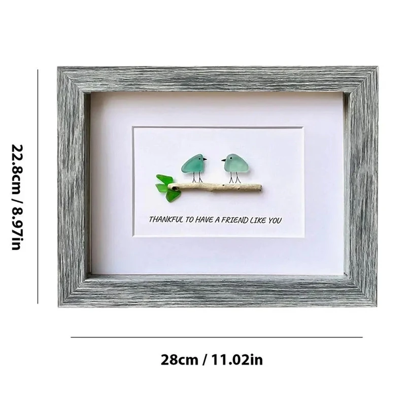 Sea Glass Art com Seaglass Birds, Handmade Photo Frame, Driftwood Wall, amigo presente de aniversário, varejo