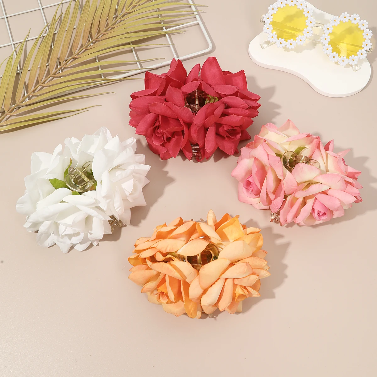 1pc Elegant Artificial Rose Flower Hair Claw For Women New Large Shark Clips Crab Clamp Sweet Barrettes Party Travel Headwear