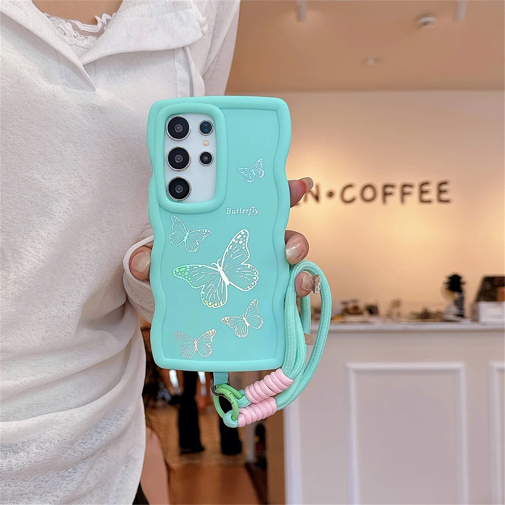 Étui de téléphone avec dragonne en silicone ondulé pour Samsung S24 S23 S22 Ultra S21 FE A55 A54 A53 A52 A35 A15 A12 A05 5G_voghion.com