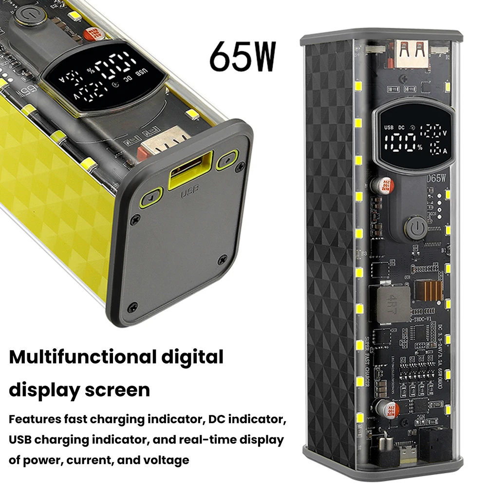 PD 65W Superschnelles Laden Transparentes Powerbank-Gehäuse Lötfreie 8-Zellen 18650 Batteriebox DC-Spannung Einstellbar – Detail 18