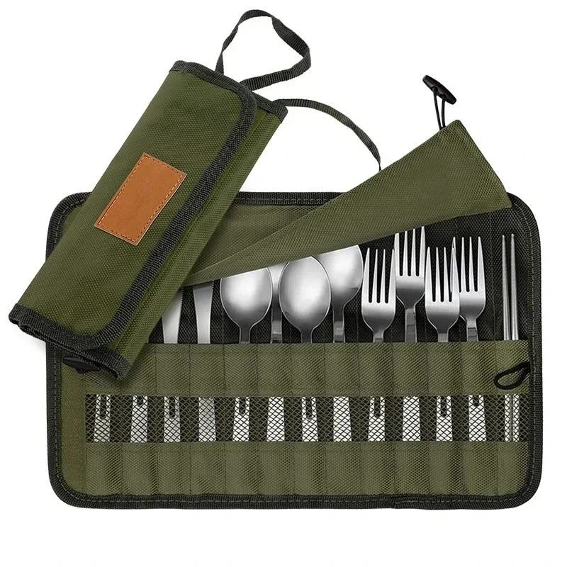Camping Storage Bag Outdoor Portable Roll Up Pouch for Forks Spoons Chopstick