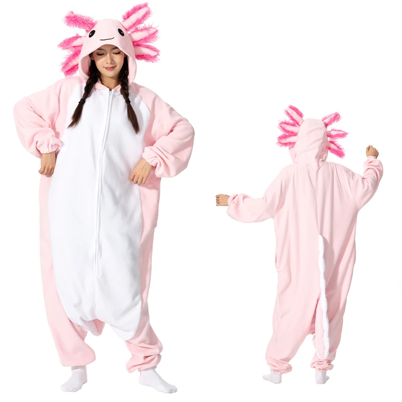 Animal Kigurumi Costume Halloween Onesie Pink Axolotl For Women Men Adult Kids Pyjamas Cartoon Pajama Cosplay Party Homewear kigurumi pajamas onesies cosplay pajamas onesies
