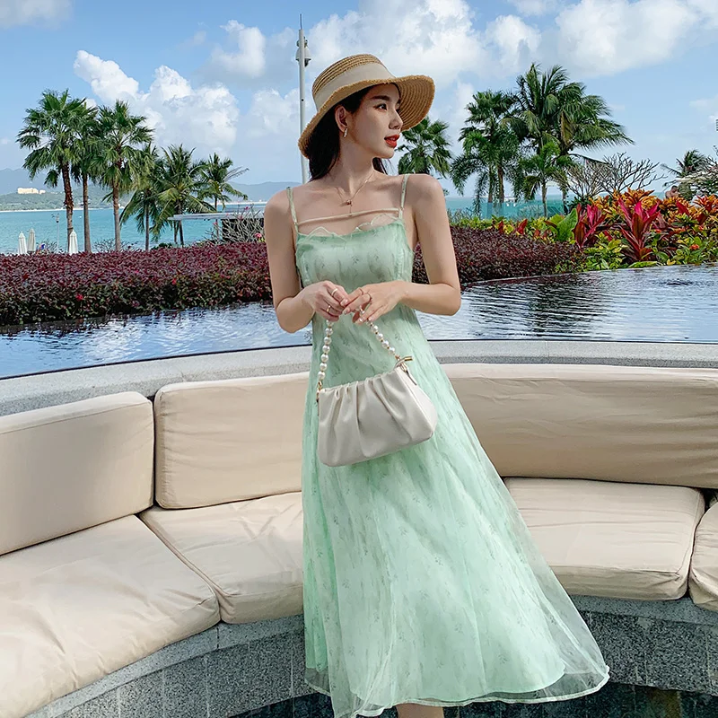 

Summer Green Midi Slip Dress Women 2022 Long Elegant Slim Flowy Formal Strap Dresses for Wedding Guest Bridesmaid Birthday Prom