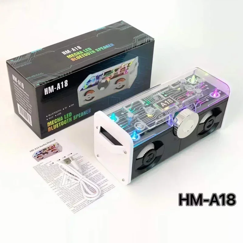 Transparent Bluetooth Speaker Adjustable Breathing Light LED TF Card Audio Mechanical Subwoofer Multi-function Sound Bar Boombox
