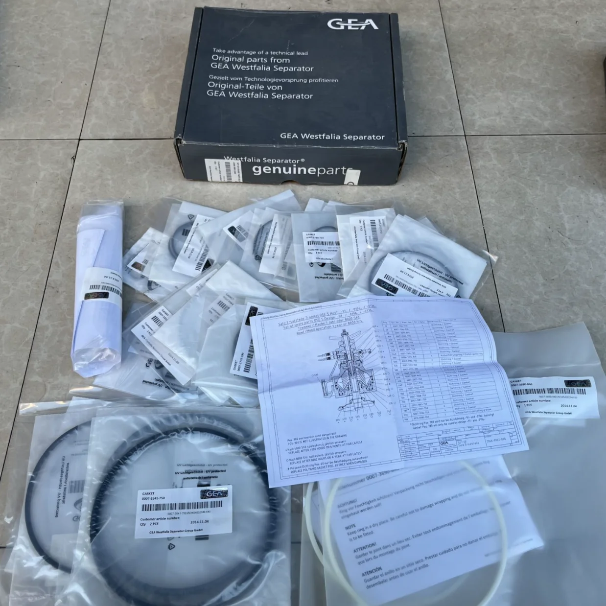 독일 GEA WESTFALIA 분리기 수리 키트 1 세트, 2066-9902-000,  부품
