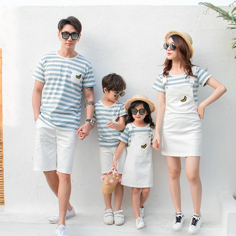 

Family Clothing Set Couple Clothes Summer Stripe Suit Men Boy Clothing Set, Women Dress Girls Dress Family Look Mommy and Me