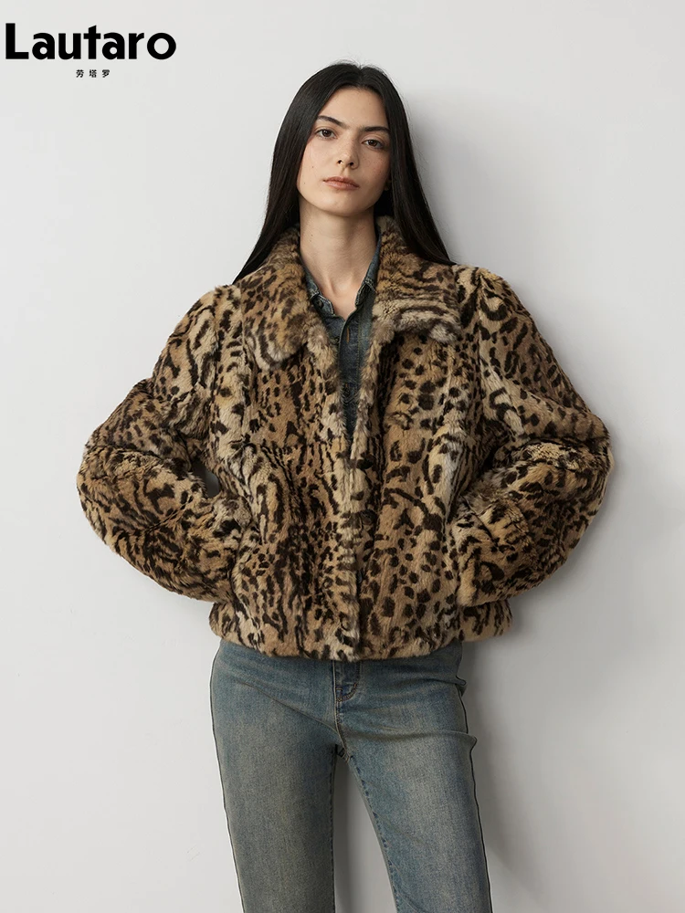 Autumn Winter Short Luxury Soft Thick Warm Colorful Leopard Print 4