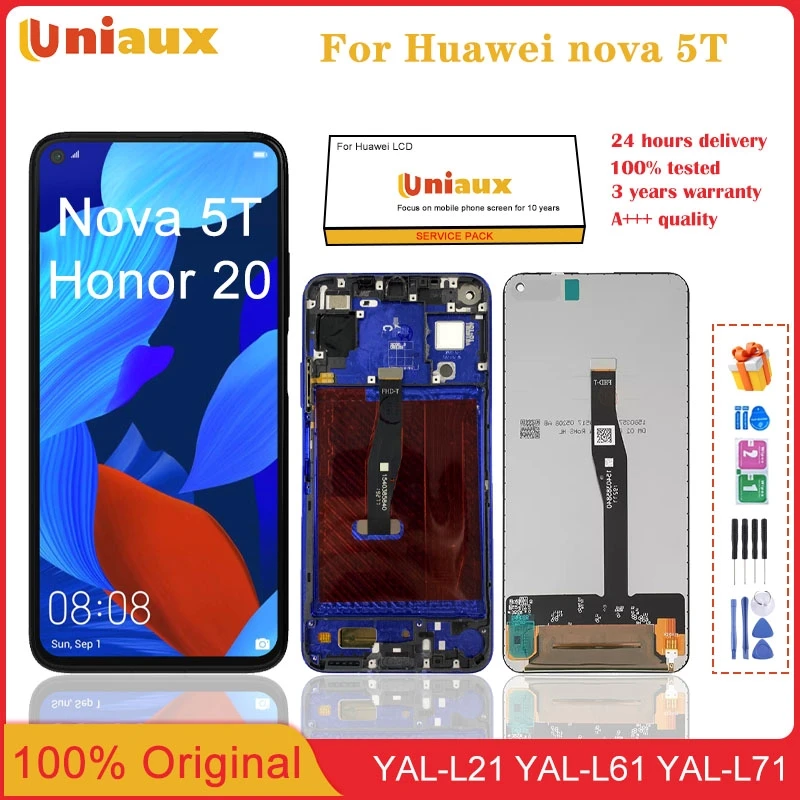 

6.26" Original For Huawei Nova 5T LCD Display with Frame Touch Screen Digitizer Assembly For Honor 20 YAL-L21 Screen Replacement
